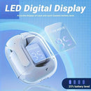 Fones de ouvido transparentes com visor digital de LED, som estéreo Hi-Fi, controle e chamadas em alta definição, adequados para atividades ao ar livre, jogos e chamadas telefônicas.