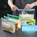 60pcs Airtight Food Storage Bags with 3 Sizes - Heavy-Duty Plastic Multi-Use Sealable Bags Suitable for Fruits, Grains, Vegetables, Meats - Kitchen Pantry Organization & Freshness Preservation