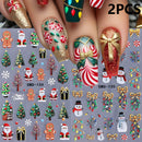 2 unidades de Adesivos de Unha 3D Autoadesivos de Natal com Laço Dourado, Decoração Festiva de Esmalte de Unha