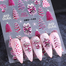 2 unidades de Adesivos de Unhas de Natal Autocolantes 5D com Relevo - Adesivos de Unhas 3D em Camadas Glitter Roxo e Rosa com Flocos de Neve, Laços, Árvores, Estrelas e Bolas para Manicure/Pedicure DIY de Férias, Brilho (Não Precisa de Lâmpada)