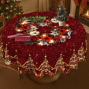 1 unidade de Toalha de Mesa de Natal Borgonha e Dourada com Padrões de Poinsétia, Azevinho, Guirlanda de Pinho e Floco de Neve - Decorações de Ano Novo (Fácil de Limpar)