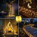 1 peça de luz tubo de corda solar, 8 modos de iluminação, anel de fadas LED, adequado para decoração DIY, perfeito para quintal, jardim, terraço, cerca, árvore, trampolim, casamento, festa de aniversário, decoração de Natal, cordão de luz que atende