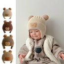 Touca de bebê de lã com orelhas de urso, chapéu fofo de proteção, infantil, inverno, grosso, quente, tricô, versão coreana do chapéu de bebê