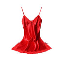 Camisola de Verão com Decote em V, Cor Sólida, Cetim, Camisola Sexy Feminina, Pijama de Dormir com Renda, Robe de Banho, Vestido Noturno Casual para Casa