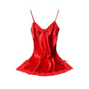 Camisola de Verão com Decote em V, Cor Sólida, Cetim, Camisola Sexy Feminina, Pijama de Dormir com Renda, Robe de Banho, Vestido Noturno Casual para Casa