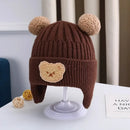 Touca de bebê de lã com orelhas de urso, chapéu fofo de proteção, infantil, inverno, grosso, quente, tricô, versão coreana do chapéu de bebê
