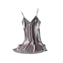 Camisola de Verão com Decote em V, Cor Sólida, Cetim, Camisola Sexy Feminina, Pijama de Dormir com Renda, Robe de Banho, Vestido Noturno Casual para Casa