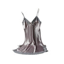 Camisola de Verão com Decote em V, Cor Sólida, Cetim, Camisola Sexy Feminina, Pijama de Dormir com Renda, Robe de Banho, Vestido Noturno Casual para Casa