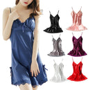 Camisola de Verão com Decote em V, Cor Sólida, Cetim, Camisola Sexy Feminina, Pijama de Dormir com Renda, Robe de Banho, Vestido Noturno Casual para Casa