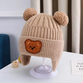 Touca de bebê de lã com orelhas de urso, chapéu fofo de proteção, infantil, inverno, grosso, quente, tricô, versão coreana do chapéu de bebê
