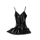 Camisola de Verão com Decote em V, Cor Sólida, Cetim, Camisola Sexy Feminina, Pijama de Dormir com Renda, Robe de Banho, Vestido Noturno Casual para Casa