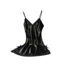 Camisola de Verão com Decote em V, Cor Sólida, Cetim, Camisola Sexy Feminina, Pijama de Dormir com Renda, Robe de Banho, Vestido Noturno Casual para Casa