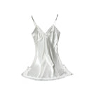 Camisola de Verão com Decote em V, Cor Sólida, Cetim, Camisola Sexy Feminina, Pijama de Dormir com Renda, Robe de Banho, Vestido Noturno Casual para Casa