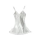 Camisola de Verão com Decote em V, Cor Sólida, Cetim, Camisola Sexy Feminina, Pijama de Dormir com Renda, Robe de Banho, Vestido Noturno Casual para Casa