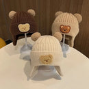 Touca de bebê de lã com orelhas de urso, chapéu fofo de proteção, infantil, inverno, grosso, quente, tricô, versão coreana do chapéu de bebê