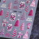 2 unidades de Adesivos de Unhas de Natal Autocolantes 5D com Relevo - Adesivos de Unhas 3D em Camadas Glitter Roxo e Rosa com Flocos de Neve, Laços, Árvores, Estrelas e Bolas para Manicure/Pedicure DIY de Férias, Brilho (Não Precisa de Lâmpada)