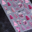 2 unidades de Adesivos de Unhas de Natal Autocolantes 5D com Relevo - Adesivos de Unhas 3D em Camadas Glitter Roxo e Rosa com Flocos de Neve, Laços, Árvores, Estrelas e Bolas para Manicure/Pedicure DIY de Férias, Brilho (Não Precisa de Lâmpada)