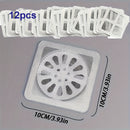 12-Pack Self-Adhesive Hair Catcher Stickers — Anti-Clog & Insect-Proof Drain Covers, Suitable for Bathroom/Kitchen Sink/Shower Drains, Durable Plastic Material, Prevents Pipe Blockages, Essential Home Cleaning Tool, Square
